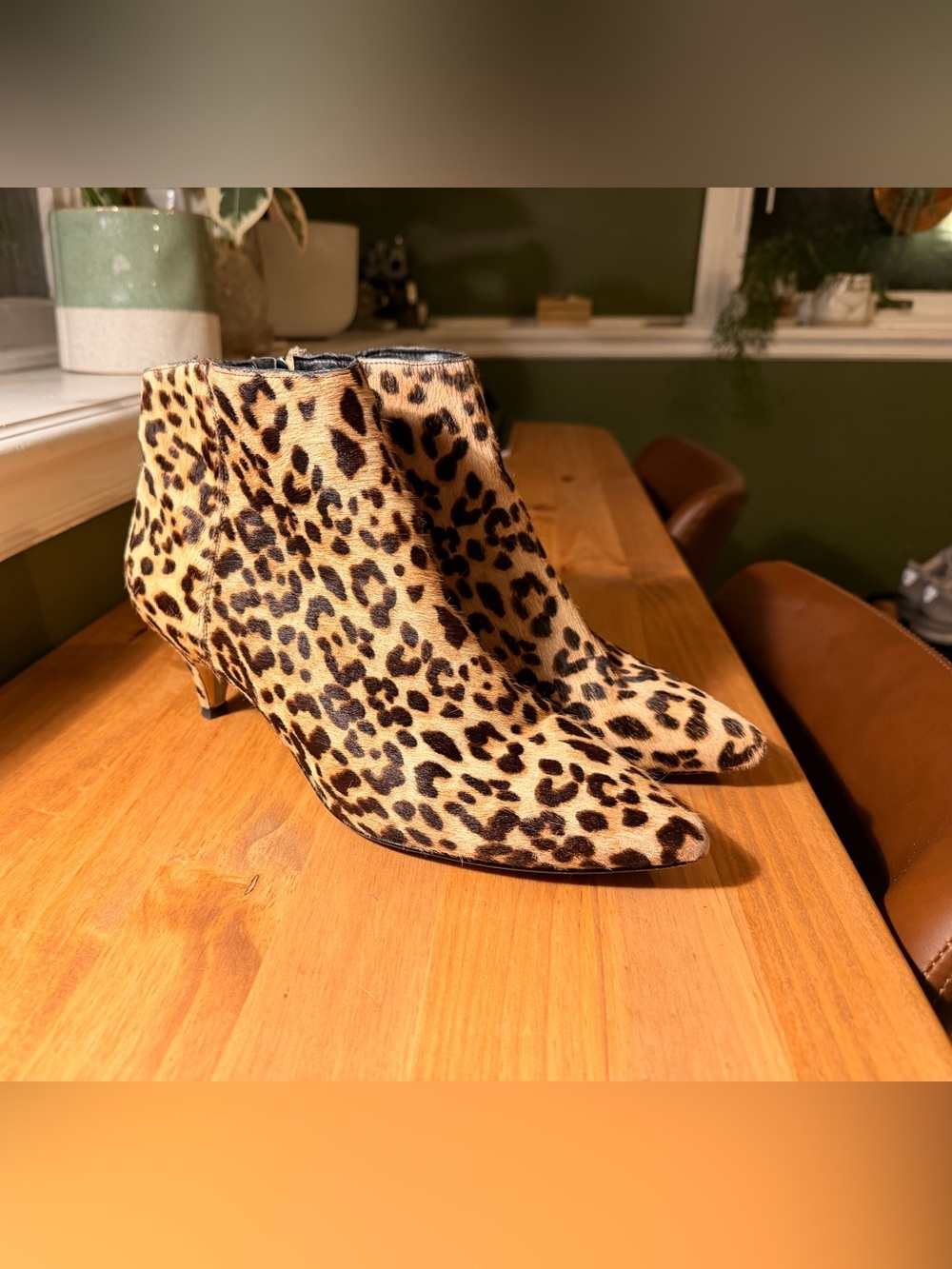 Sam Edelman Leopard Print Hair calf Pointed Toe Ankle Booties - Picture 2 of 3